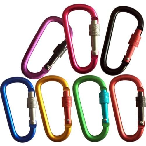 No. 8 D-type Two-Color Carabiner Safety Outdoor Lock Mini Buckle Hook Pendant Aluminum Alloy Thread random color