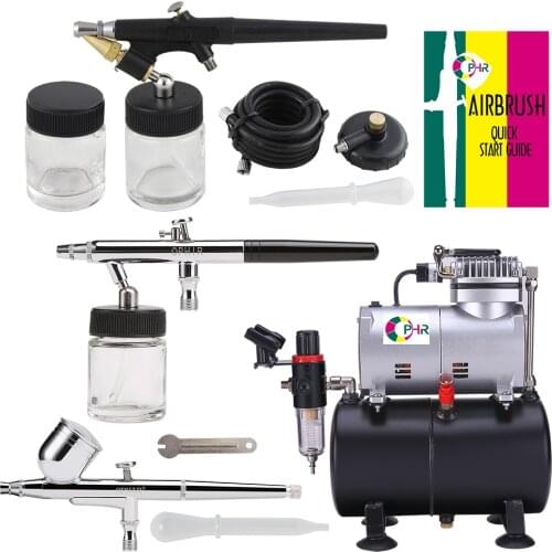 OPHIR 0.3/0.35/0.8mm 3 Airbrush Sets with Air Tank Compressor for Model Hobby Tanning Car Paint Airbrush Kit_AC090+004A+071+072