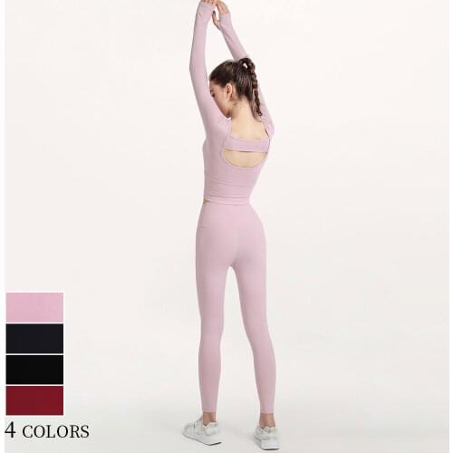 4 Color Two Piece Yoga Sets Women Gym Clothes High Waist Seamless Leggings Yoga Pants Long Sleeve Shirt Professional Yoga Suit