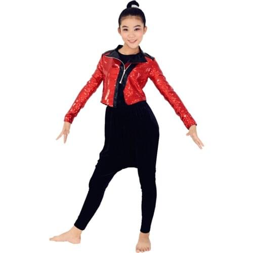 MiDee Hip-Hop Costume Jazz Dance Performance Outfits Full Sequins Jacket Black Haren Pants MJ Style
