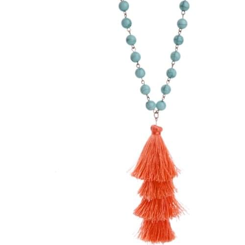 Colorful & Orange Beads Chain Fringe Tassel Necklace Pendant Long Style Ethnic Bohemian Necklace Jewelry