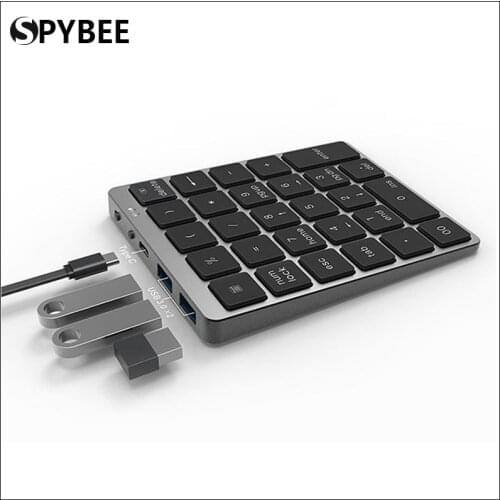 Mini Bluetooth Numeric Keyboard 28 Keys Protable Keypad with USB Hub 3.0 Compatible with Tablet PC Laptop Desktop