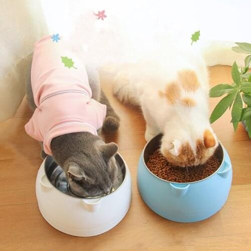Stainless Steel Cat Dog Bowl Feeder Bevel Protection Cervical Vertebra Pets Food Feeding Bowls For Cats Dogs Drinking Water Bowl