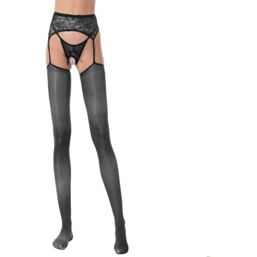 Fashion Stockings Women Oil Shiny Tights Hollow Out Crotchless Pantyhose Underwear Sexy Skinny Stockings Femme Cutout Leggings