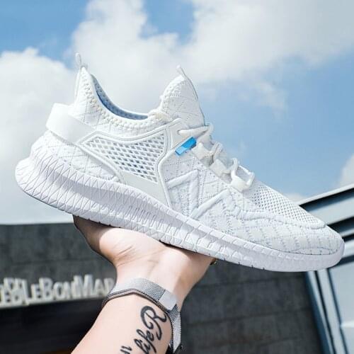 New casual shoes men sneakers light large size beige mesh fly woven walking vulcanized white sports fashion breathable shoes