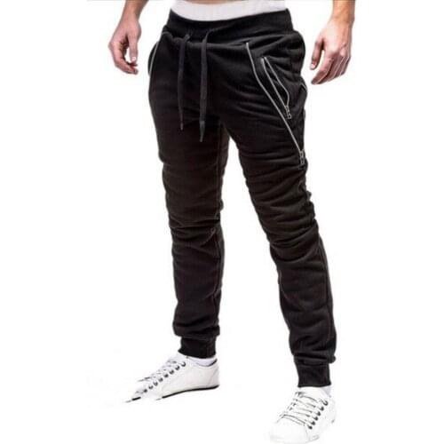 Men Drawstring Zipper Pockets Ankle Tied Sweatpants Sports Trousers Skinny Pants