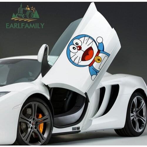 EARLFAMILY 43cm x 42.6cm For Doraemon Sunscreen Car Stickers Scratch-Proof Decal Waterproof Car Door Protector Decoration