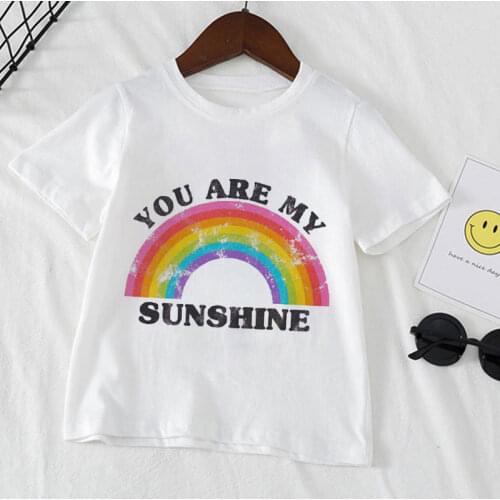 New Rainbow Graphic You are My Sunshine Print Fashion Childrens Wear Suitable For 24-9t Kids T Shirt Boys Girls Casual Clothes