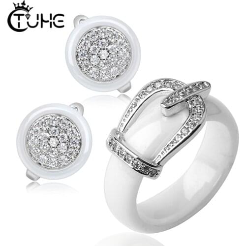 2019 New Fashion Rhinestone Crystal Bridal Jewelry Sets Rings Earrings Healthy Never Fade Jewelry Sets Wedding Engagement Gift