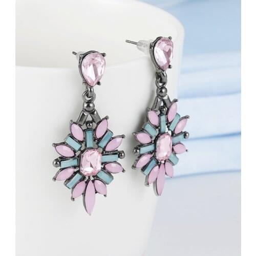 New Fashion Colorful Zircon Leaf Water Drop Earrings for women Luxury Big Stone Pendent Dangle Earrings Statement Jewelry 2019