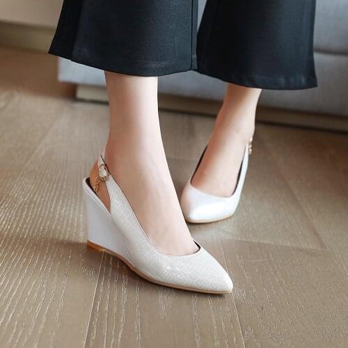 New Womens Pumps Pointed Toe Woman High Heels Comfort Ladies Wedges Fashion Female Slingbacks Shoes Zapatos De Mujer 33 42 41