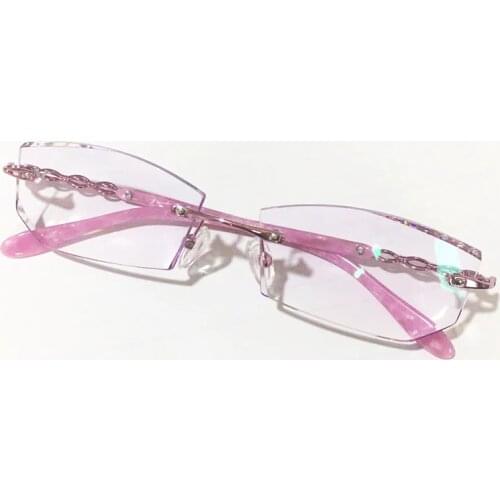 Clearance Women Glasses Frames Rimless Rhinestones Eyeglasses Decoration Crystal Elegant Eye Wear Pink Purple Glasses Frames