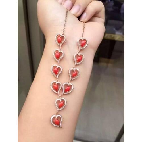 Natural red coral Necklace Natural gemstone Pendant Necklace 925 sliver women Luxury romantic Heart Peach women wedding Jewelry