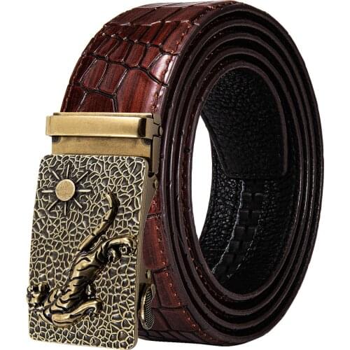 High Quality Gold Tiger Metal Automatic Buckle Designer Belts Crocodile Genuine Leather Cowskin Casual Jeans Waist Strap Dibangu