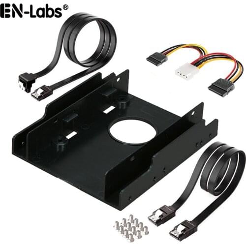 SATA3 III Straight/Angled Data Cable & Molex to SATA Power Splitter Cord w/ Dual 2.5 to 3.5 SSD/HDD Bracket Adapter Combo Kit
