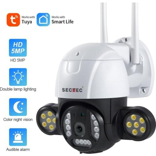 SECTEC 5MP Tuya PTZ Camera Smart Life IP Camera WiFi Smart Home Security Protection CCTV Surveillance Camera Google Alexa