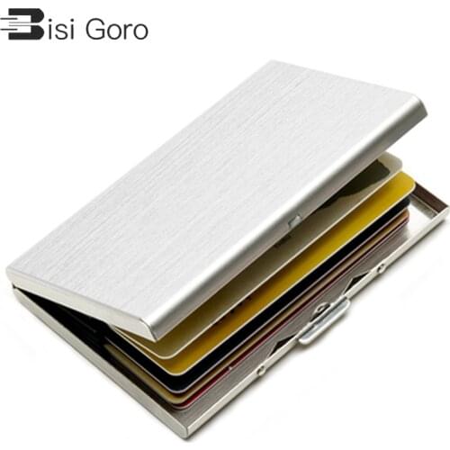 BISI GORO Silver Credit Card Holder Black Wallets Metal Fashion ID Holders for Men and Women Business Creative Multi Purses 2021