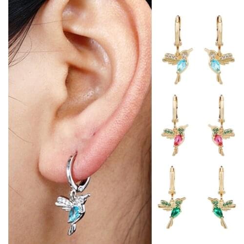 Trendy Flying Hummingbird Bird Earrings for Women White Gold Color Hanging Drop Hoop Earrings Engagement Wedding Jewelry Gifts