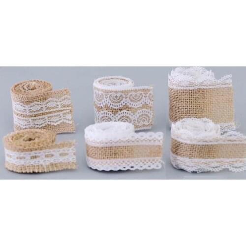 Width 1.5cm 0.9M/Roll Natural Jute Burlap Hessian Ribbon and Different White Lace For Rustic Wrap Gift Packing Wedding Decoratio
