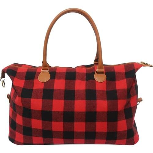 Ladies Fashion Buffalo Plaid Weekender Bag Handbag Tote Everything Female Canvas Large Tote Bag Women Handbag With PU Handle