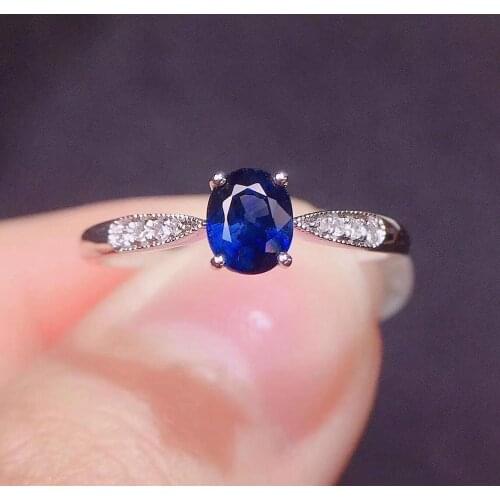 Y412 Blue Sapphire Ring 0.7ct Real Pure 18 K Natural Blue Sapphire Gemstone Diamonds Stone Female Ring