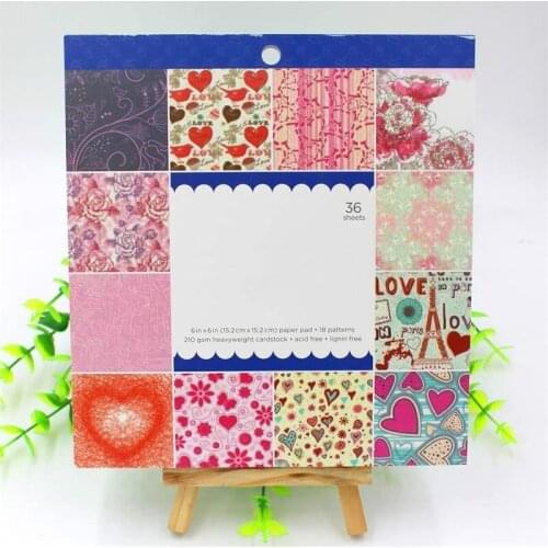 YPP CRAFT 6'' Acid-Free Sweet Heart Pattern Decorative Scrapbooking paper set of 36sheets printed background craft paper