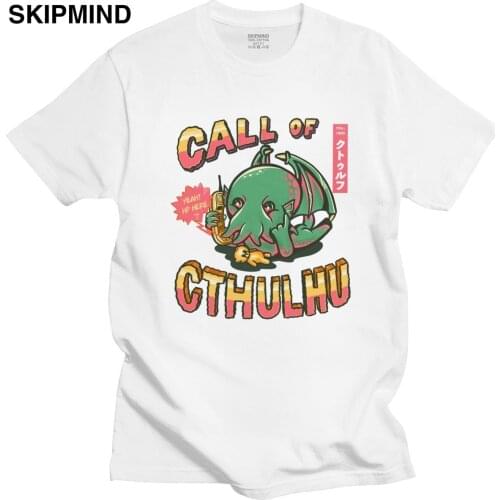 Funny Call Of Cthulhu T Shirt Men Crewneck Short Sleeve Lovecraft Graphic Tshirt Pure Cotton Octopus Tee Tops Casual Clothing
