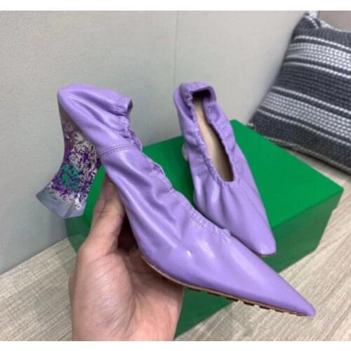 Womens Square Toe PU Leather Strange PVC Clear Transparent Bling Sequins Heel Soft Pumps Sandals Shoes Low Top Candy Colors