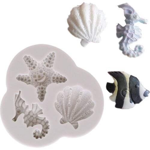 Marine Life Shape Silicone Mold Starfish Hippocampus Conch Decor Moulds Fondant Cake Chocolate Decorating Tool