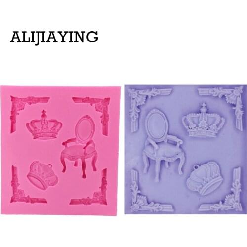 M1243 1Pcs Retro European Relief Chair Cake Border Silicone Molds Crown Gumpaste Chocolate Cupcake Fondant Cake Decorating Tool