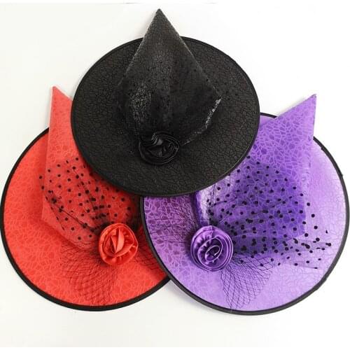 10pcs Women Witch Hat Halloween Costume Party Dress Up Stage Performance Props Supplies Black Purple Red