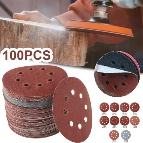 100pcs 8 Hole 125mm Sandpaper Round Shape Sanding Paper Sanding Discs Hook and Loop Sanding Pads Tool Accessories Dropshipping