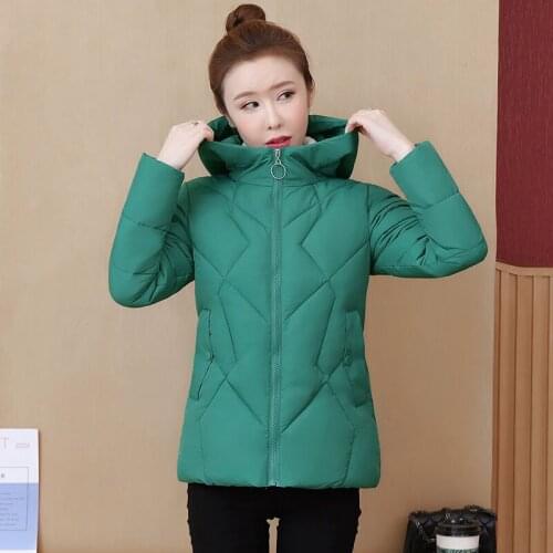 2021 Fashion Winter Down Cotton Female Hooded Jacket Warm Thicken Loose Short Coat Plus Size Solid Casual Women Parkas Outwear