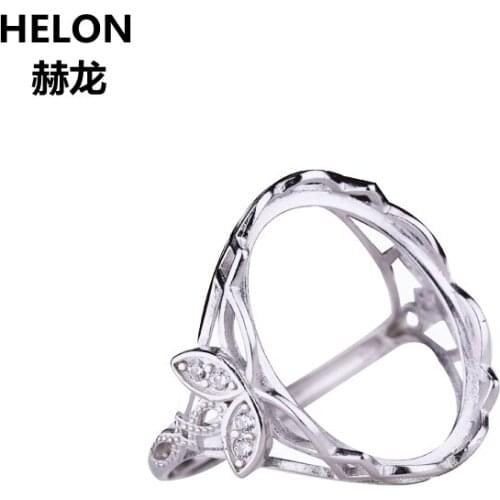 925 Sterling Silver Engagement Wedding Ring 15.5x19.6mm Oval Cabochon Semi Mount Ring fit Amber Turquoise Setting Adjustable