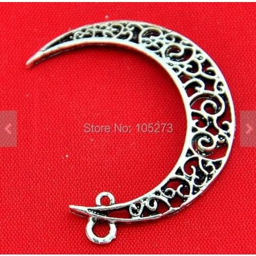 DIY Accessory Jewelry Making - 15PCS Antique Silver Filigree Moon Shape Earings Findings Charm Pendants 26x39mm