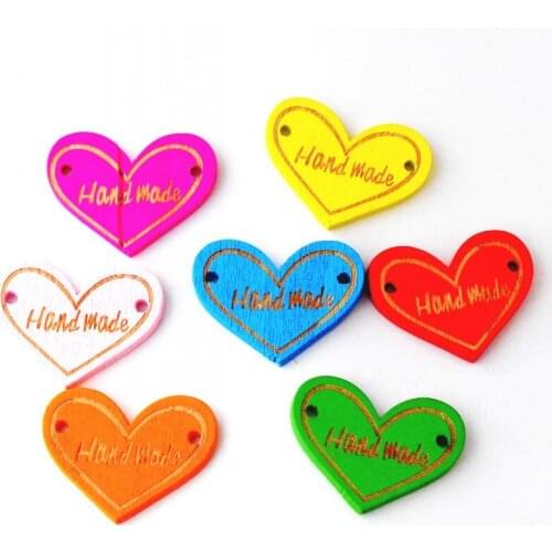 Free shipping 50Pcs Wood Connectors Carve "Hand Made" Crafts Gift Decoration DIY Findings 30x23mm