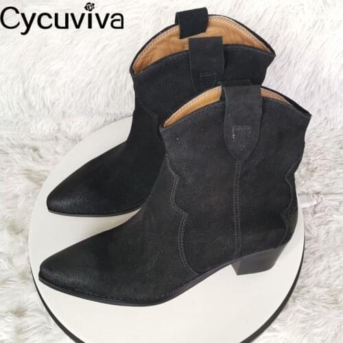 Retro Design Ankle Boots For Women Wool Warm Down Martin Boots Cowboy Winter Shoes Woman Sexy Pointed Toe Short Boots