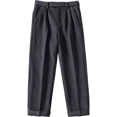 American style retro Merino wool casual pants straight tube mens thin loose thickened casual Capris trousers