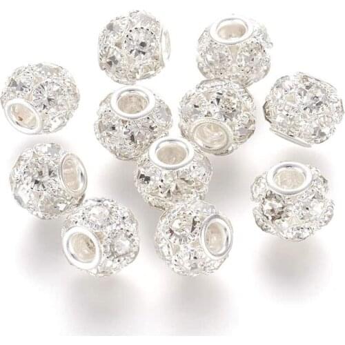 20Pcs White Cubic Zirconia Beads Round Disco Ball Beads Round Spacer Beads Bracelet Connector Charms Beads for Jewelry Making
