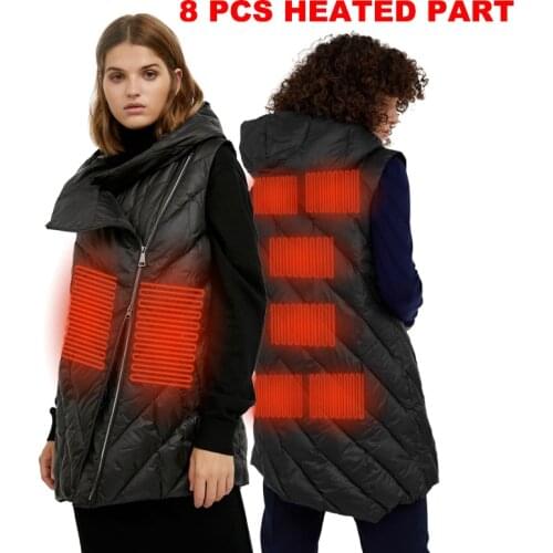 CEPRASK 2021 NEW 8 Places Winter Smart Electric Heated Vest Jacket Women Plus Size USB Infrared Flexible Hooded Heating Coat