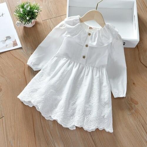 Baby girl spring autumn casual white princess dress kids long sleeve cotton lace embroidered dress