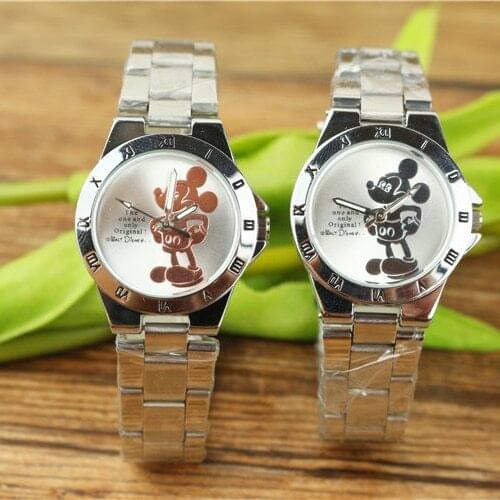 New luxury brand mickey minnie women watch fashion silver ladies wristwatch full steel womens watches saat relogio feminino
