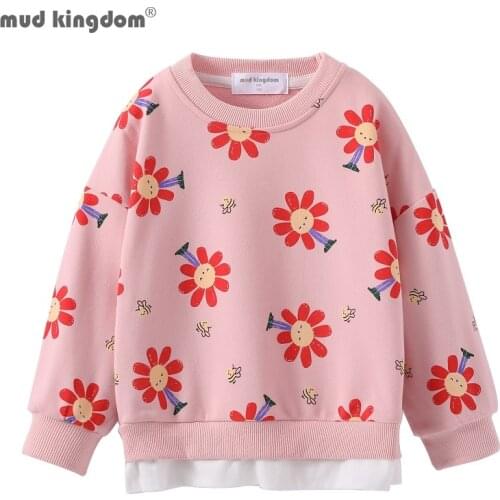 Mudkingdom Bee and Flower Girls Sweatshirts Cute O-Neck Pullover for Kids Clothes Ribbed Long Sleeve Girl Autumn Tops Fashion