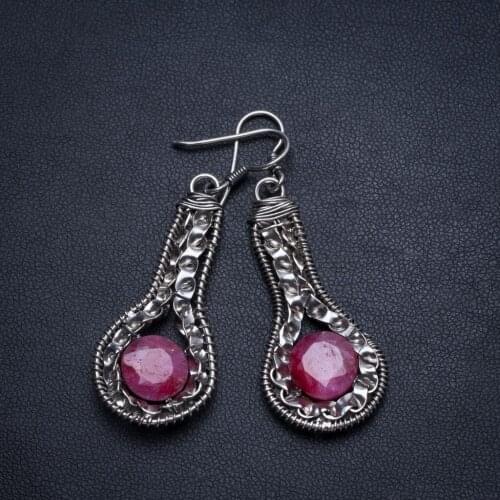 Natural Cherry Ruby Handmade Indian 925 Sterling Silver Earrings 2" T5067
