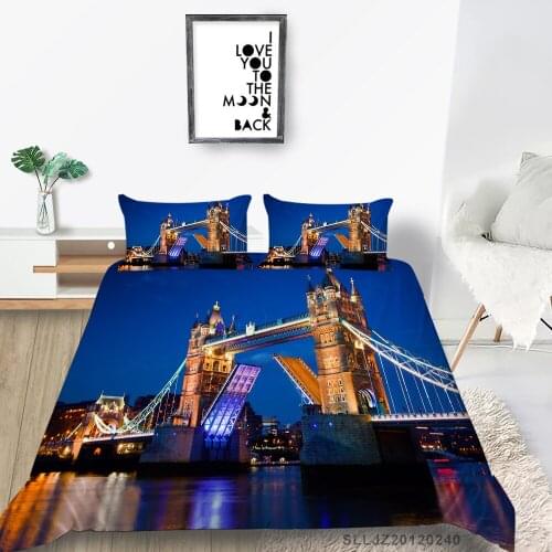 King Size Bedding Set London Bridge Fashion Duvet Cover 3D Print Queen Twin Full Single Double City Night Bed Set High End