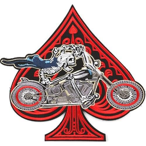 Red Spade Skull Badge Funny Biker Motorcycle Skeleton Embroidered Punk Rock Sew on Iron on Patch Clothing DIY Accessories