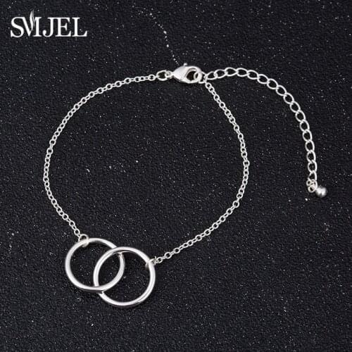 Minimalist Round Charm Bracelet For Women Double Circle Interlock Chain Ankle Bracelet Jewelry Pulsera Party Jewelry Gifts