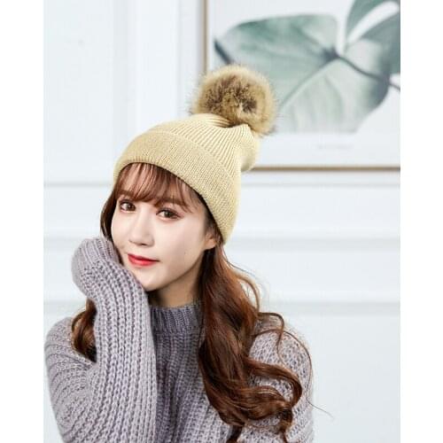Fashion Winter Beanie Hat for Women Knitted Pompom Hat Slouchy Beanie Skullies Velvet Lining Female Warm Soft Hat Korean Red Cap