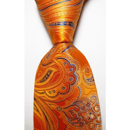 New Fashion Paisley Tie Mens 9cm Silk Necktie Set Orange Blue White JACQUARD WOVEN 100% Silk Mens Tie Necktie