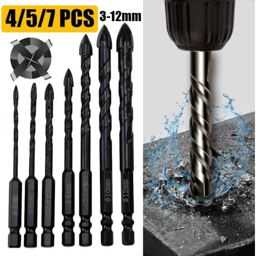 3-12mm Cross Hex Tile Drill Bits Set for Glass Ceramic Concrete Hole Opener Brick Hard Alloy Triangle Bit Tool Kit Woodworking